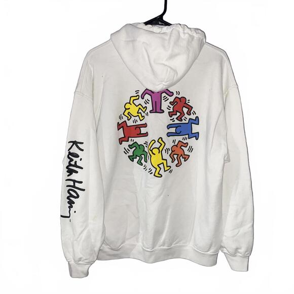Keith Haring Other - Keith Haring white graphic hoodie mens L vintage 90s streetwear art sweatshirt